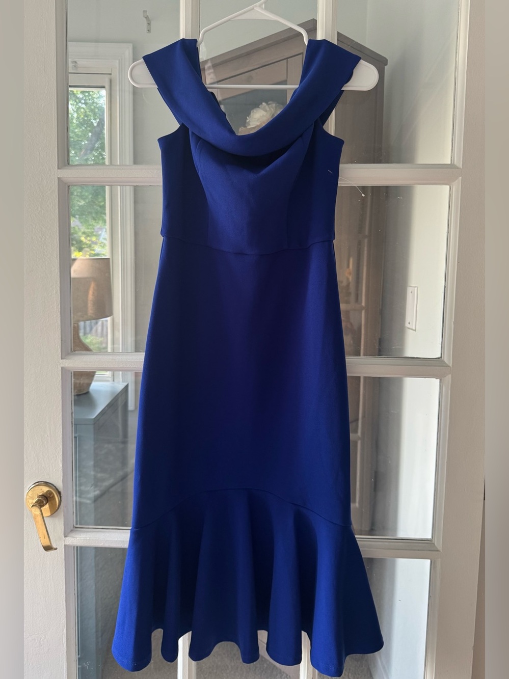 Elegant Cowl Neck Midi Dress in Royal Blue